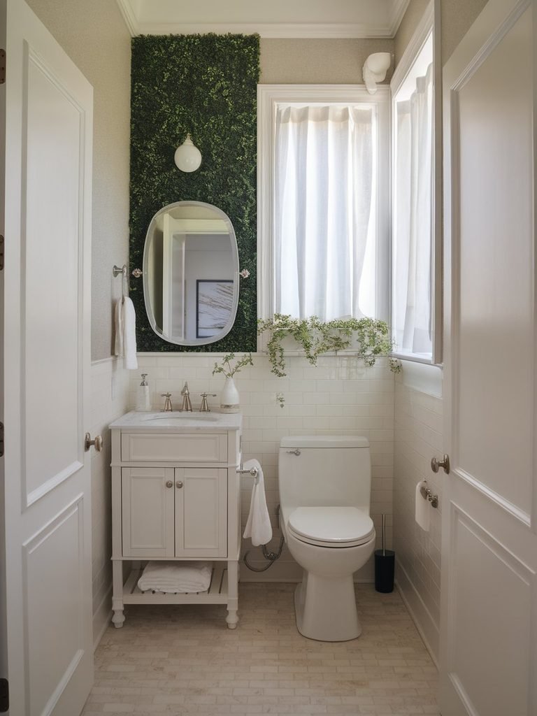 Small bathroom with an uninterrupted sightline from the door to the window, making the room feel more spacious.